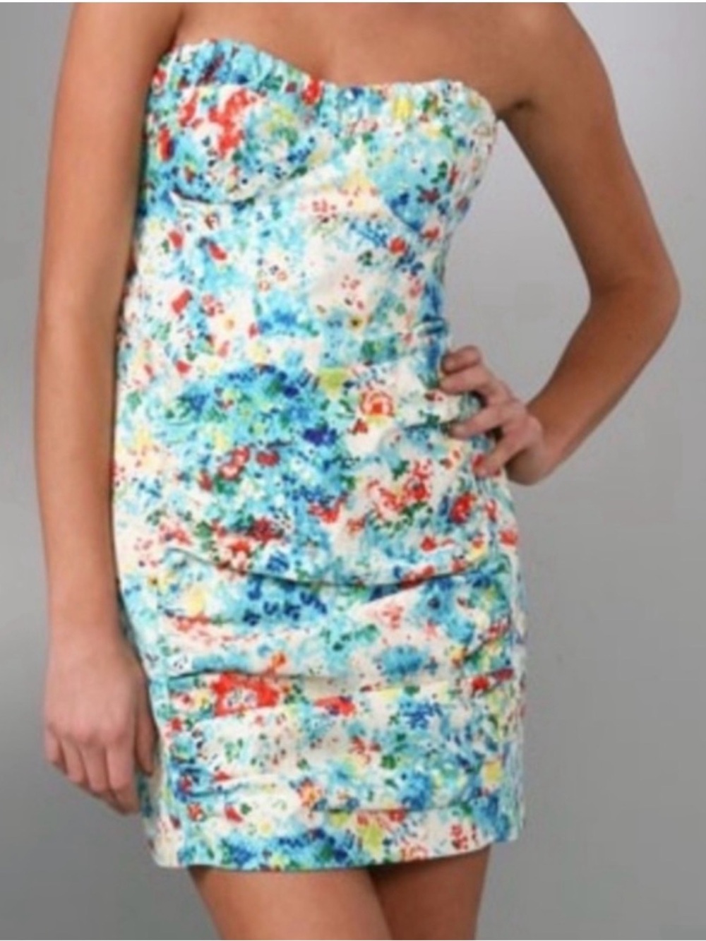 New Nanette Lepore Strapless Honeysuckle Watercolor Print Mini Dress